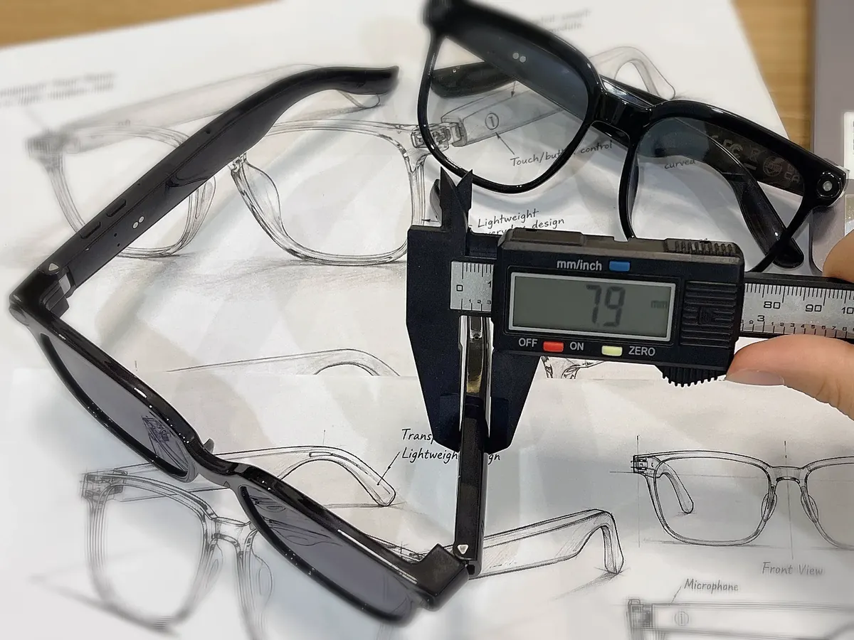 Smart glasses frame measured with calipers